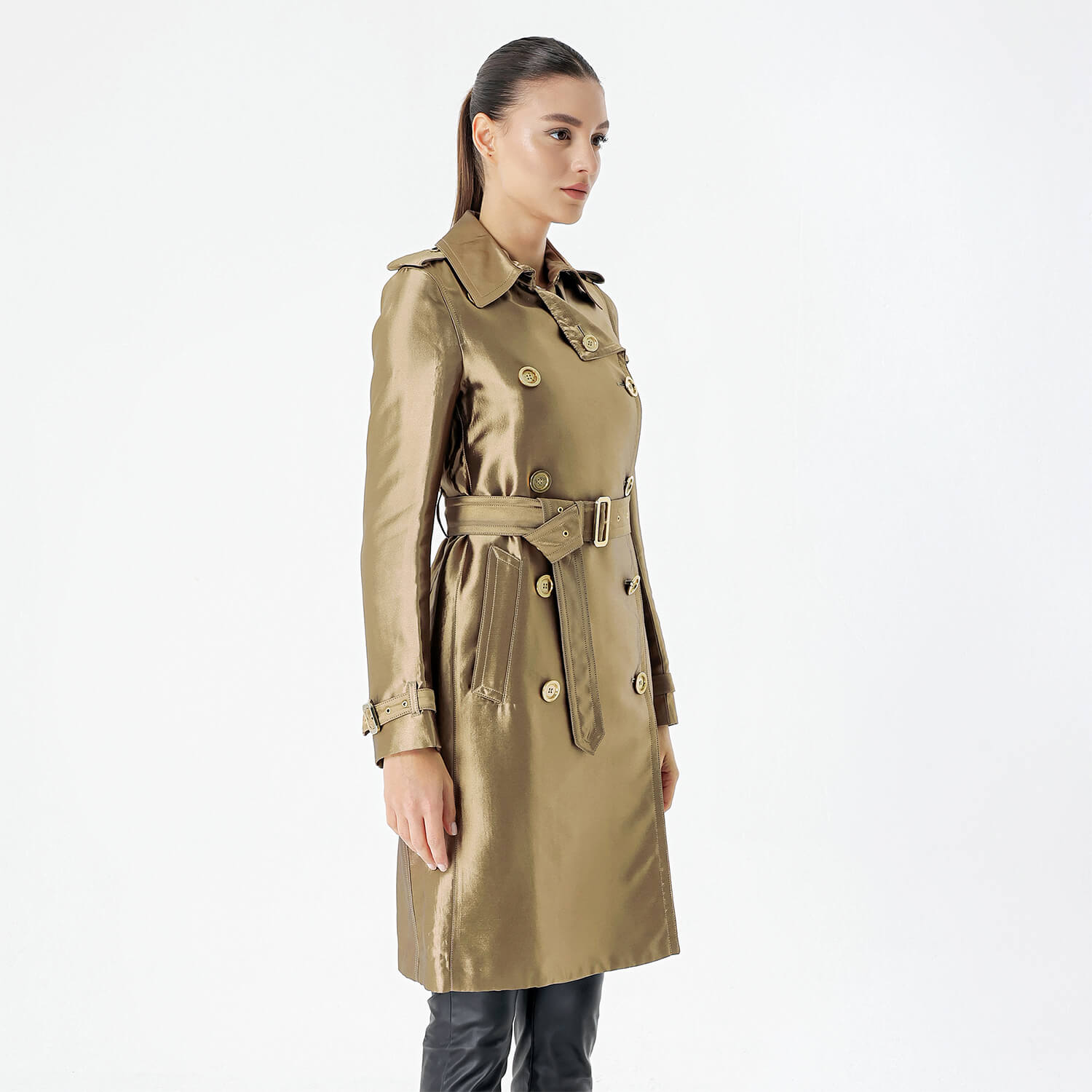 Burberry  - Bronze Shiny Cotton Double Breasted Trenchcoat